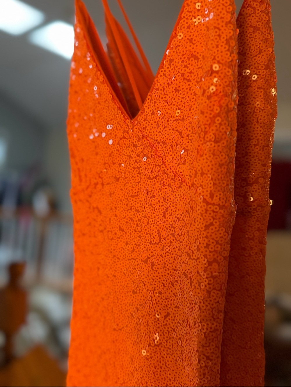Norma Kamali Sequin Low Back Slip Mermaid Fishtail Gown Neon Orange ~ NWT S/XS - Picture 9 of 13